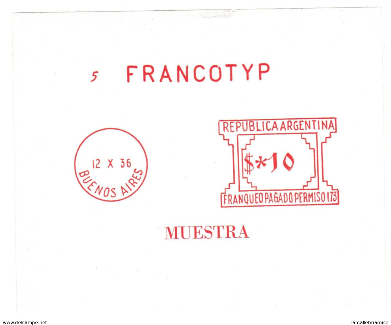 Argentine, Essai Numéroté 5, Muestra, Dim 122 X 99 Mm, FRANCOTYP 10Dollars, Sur Feuillet. Buenos Aires 12 X 36 - Unused Stamps