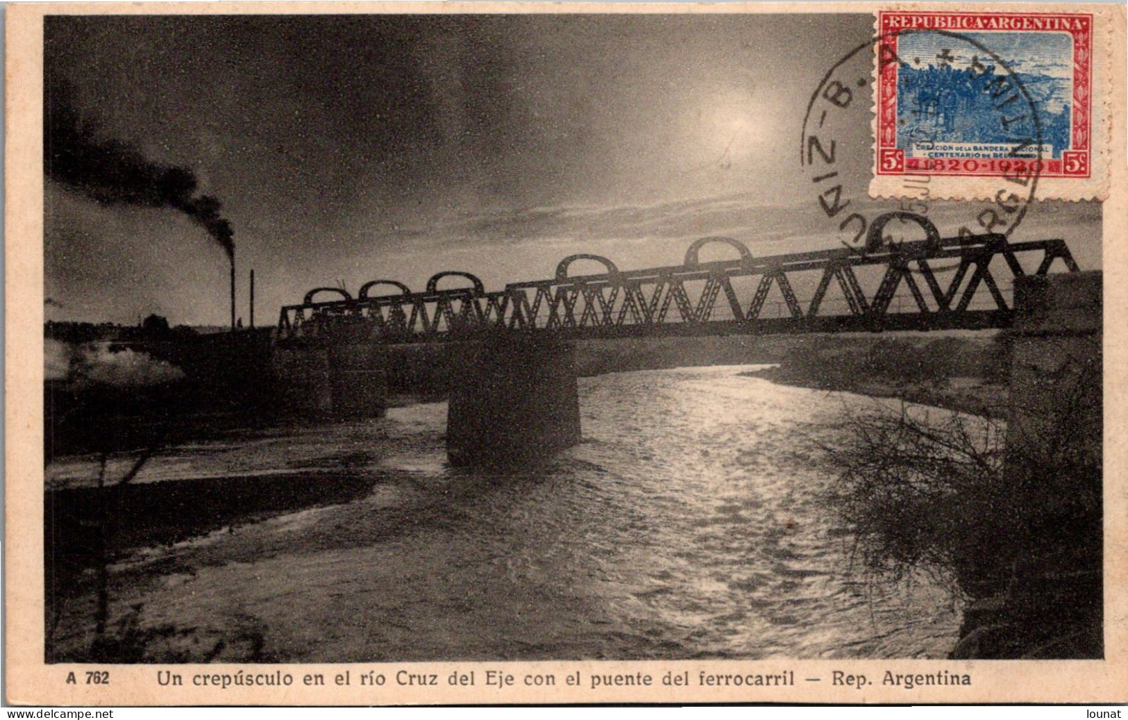 Argentine - Un Crepusculo En El Rio Cruz Del Eje Con El Puente Del Ferrocarril - Rep. Argentina Timbre - Argentine