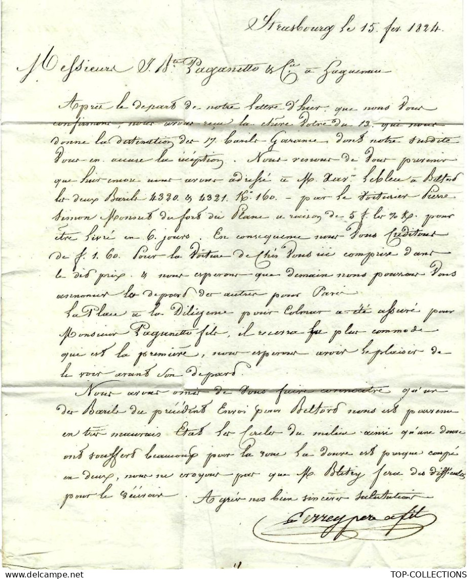 1824  GARANCE  Sign . Perrey Strasbourg TRANSPORT Barils De  Garance Pour Pagaenetto à Haguenau Bas Rhin  V. HISTORIQUE - 1800 – 1899