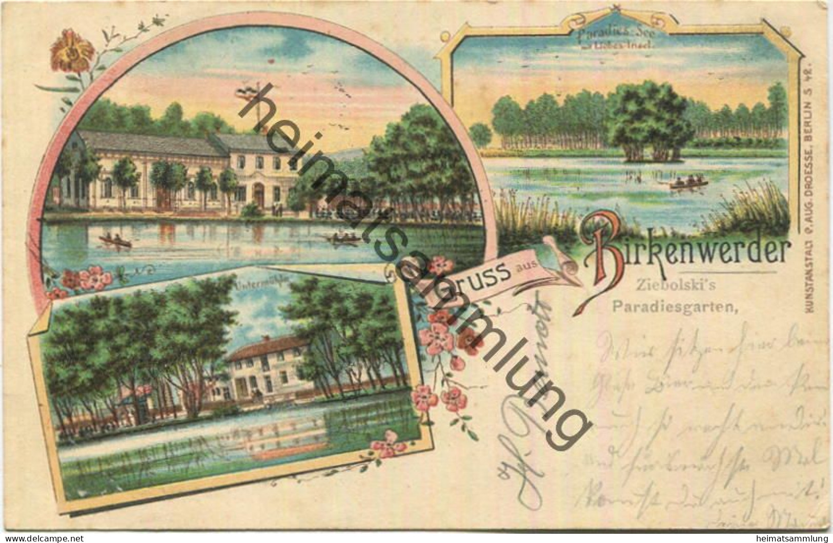 Birkenwerder - Untermühle - Zibolski's Paradiesgarten - Verlag C. Aug. Droesse Berlin Gel. 1901 - Birkenwerder