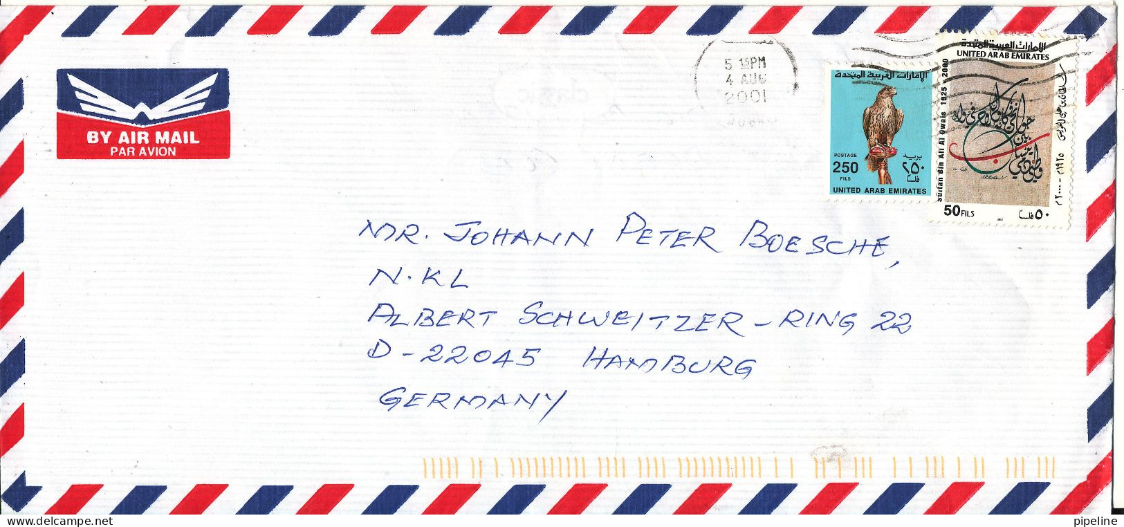 UAE ABU Dhabi Air Mail Cover Sent To Germany 4-8-2001 - Abu Dhabi