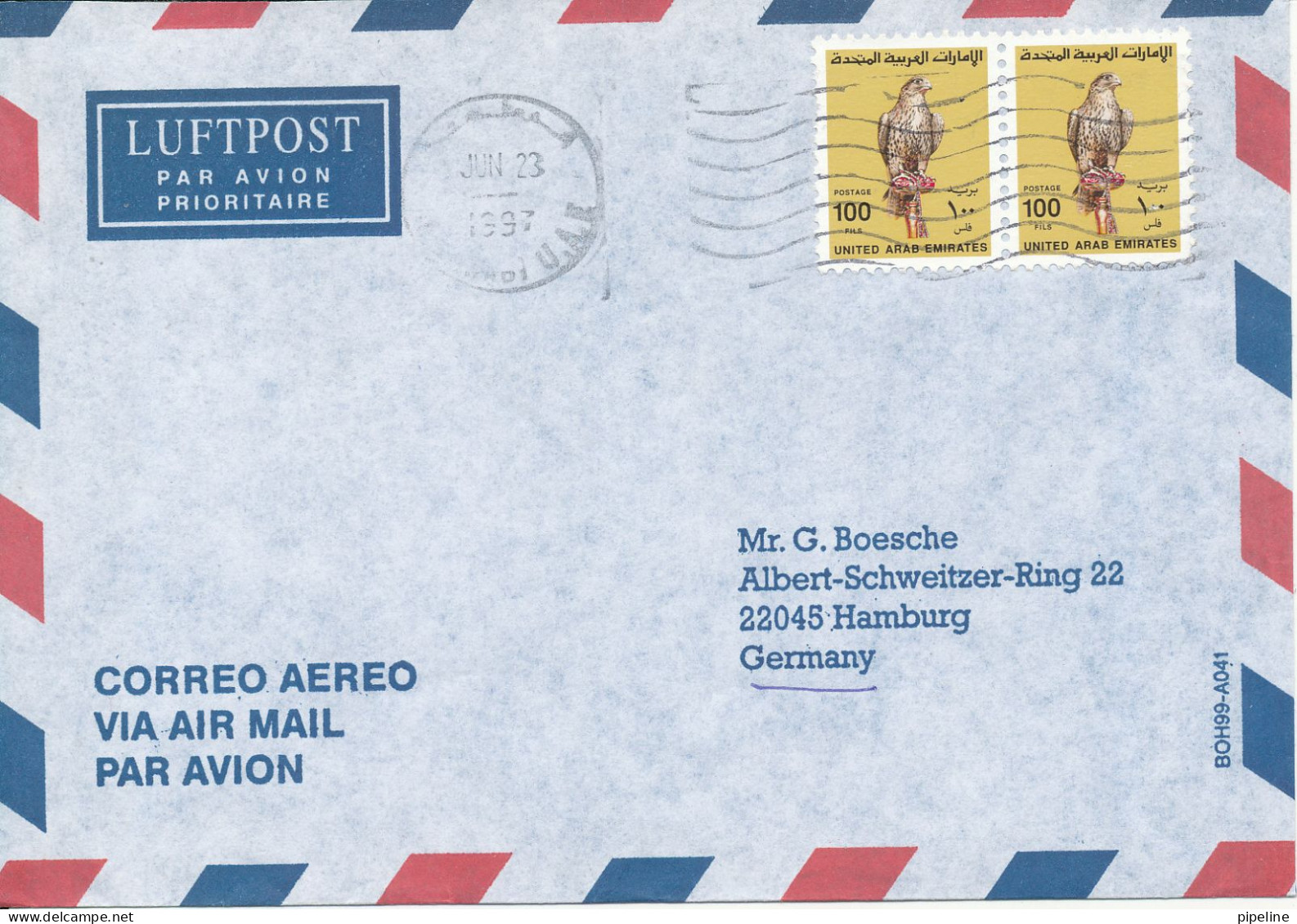 UAE Abu Dhabi Air Mail Cover Sent To Germany 23-6-1997 - Abu Dhabi