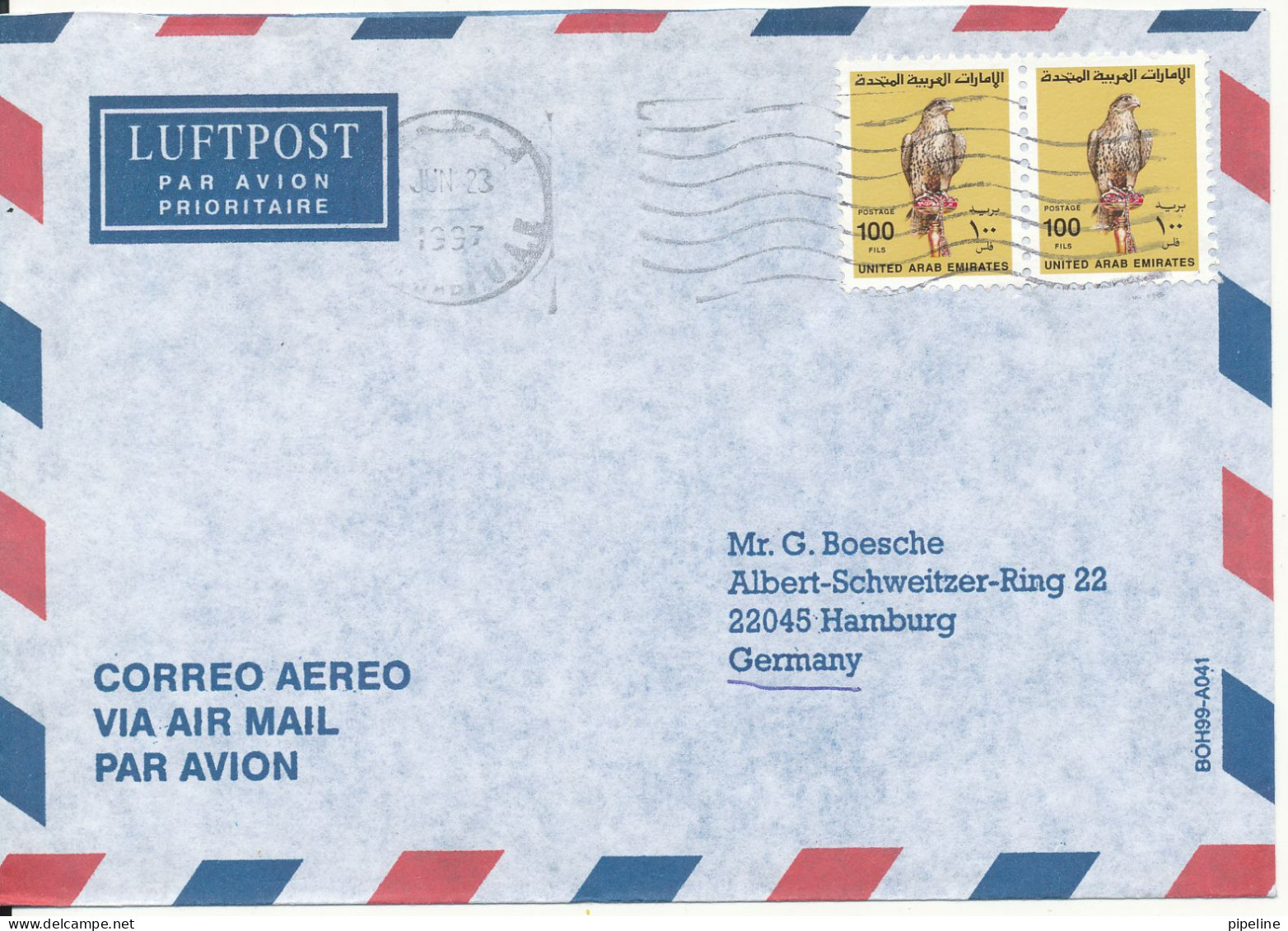 UAE Abu Dhabi Air Mail Cover Sent To Germany 23-6-1997 - Abu Dhabi