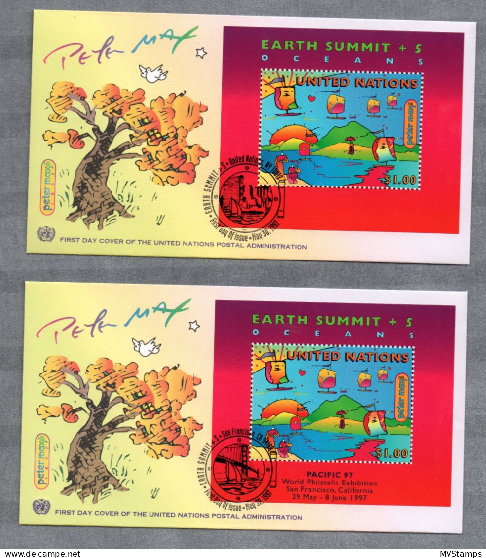 UNO New York 1997 Sheets Environment Stamps (Michel Block 14 + 14 I) Used On FDC - Briefe U. Dokumente