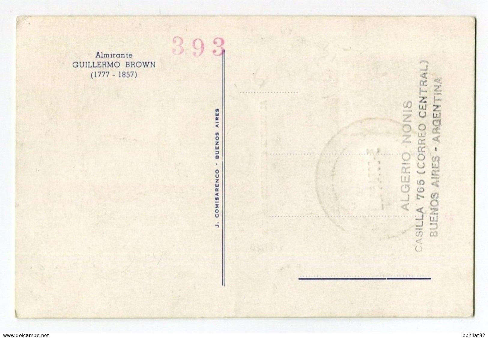!!! CARTE MAXIMUM GUILLERMO BROWN CACHET DE BUENOS AIRES DU 3/10/1944 - Briefe U. Dokumente