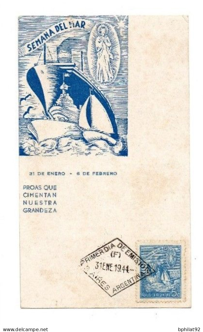 !!! ARGENTINE : CARTE MAXIMUM BATEAU, CACHET 1ER JOUR 1944 - Cartas & Documentos