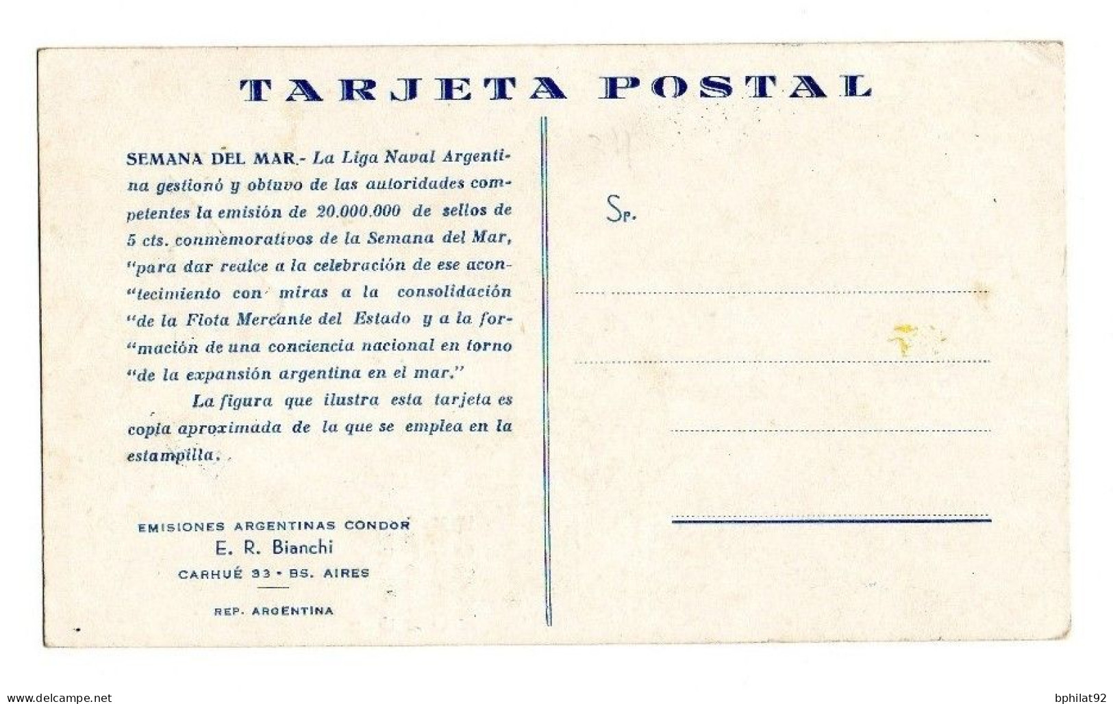!!! ARGENTINE : CARTE MAXIMUM BATEAU, CACHET 1ER JOUR 1944 - Lettres & Documents