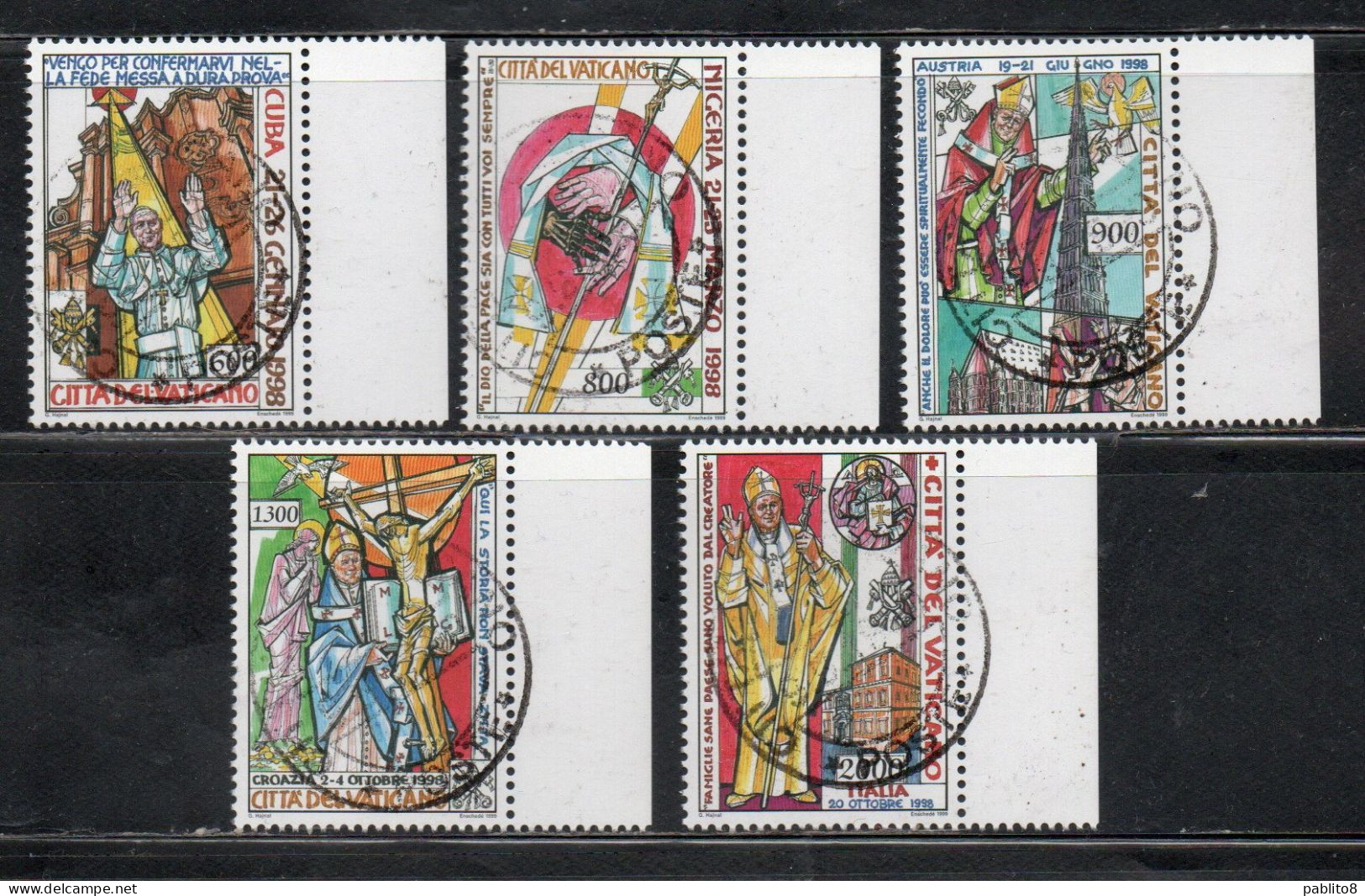 CITTÀ DEL VATICANO VATICAN VATIKAN 1999 I VIAGGI DEL PAPA NEL MONDO 1998 POPE TRAVELS SERIE COMPLETA FULL SET USATA USED - Used Stamps