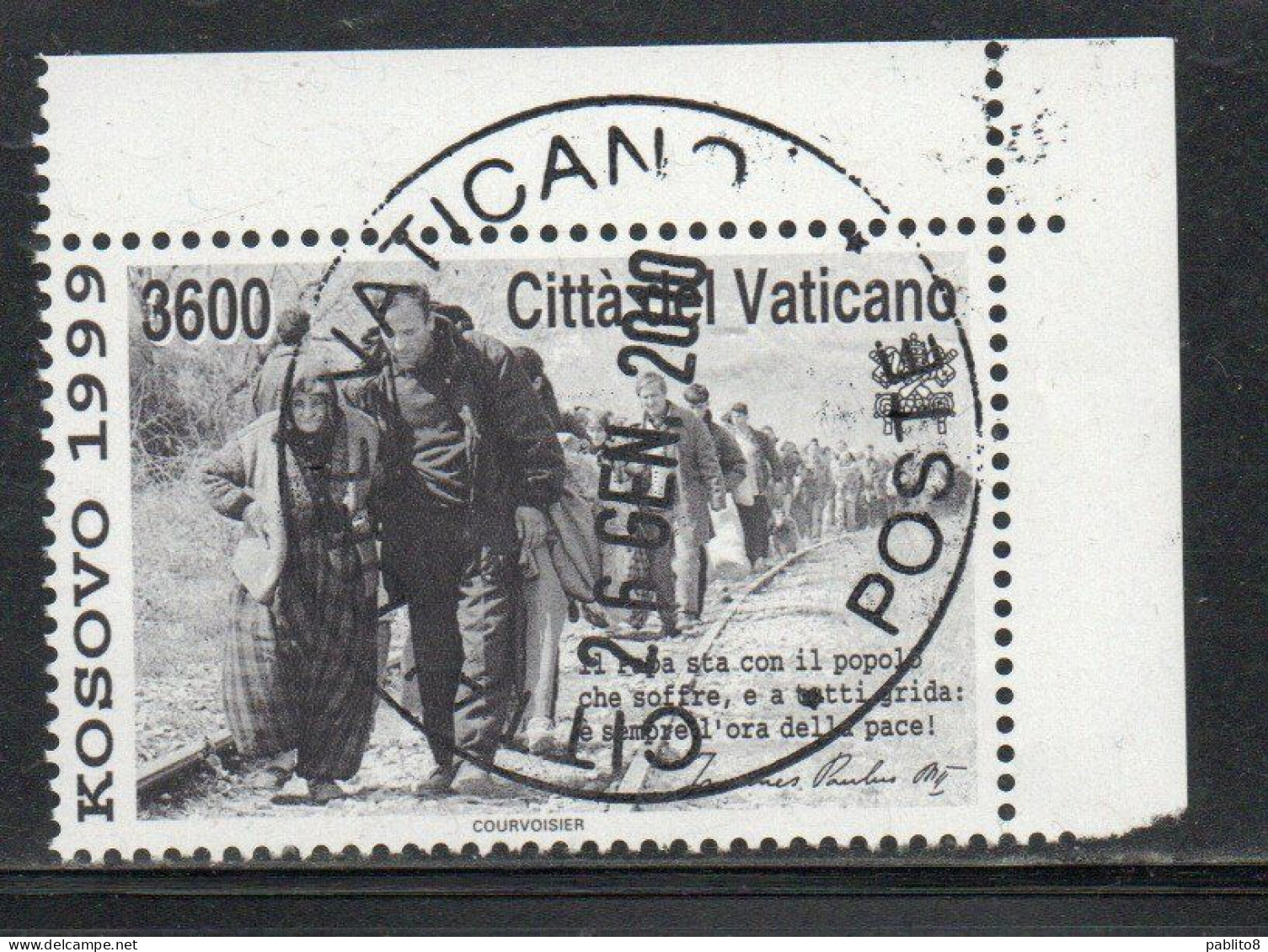 CITTÀ DEL VATICANO VATIKAN VATICAN 1999 KOSOVO LIRE 3600 USATO USED OBLITERE' - Oblitérés