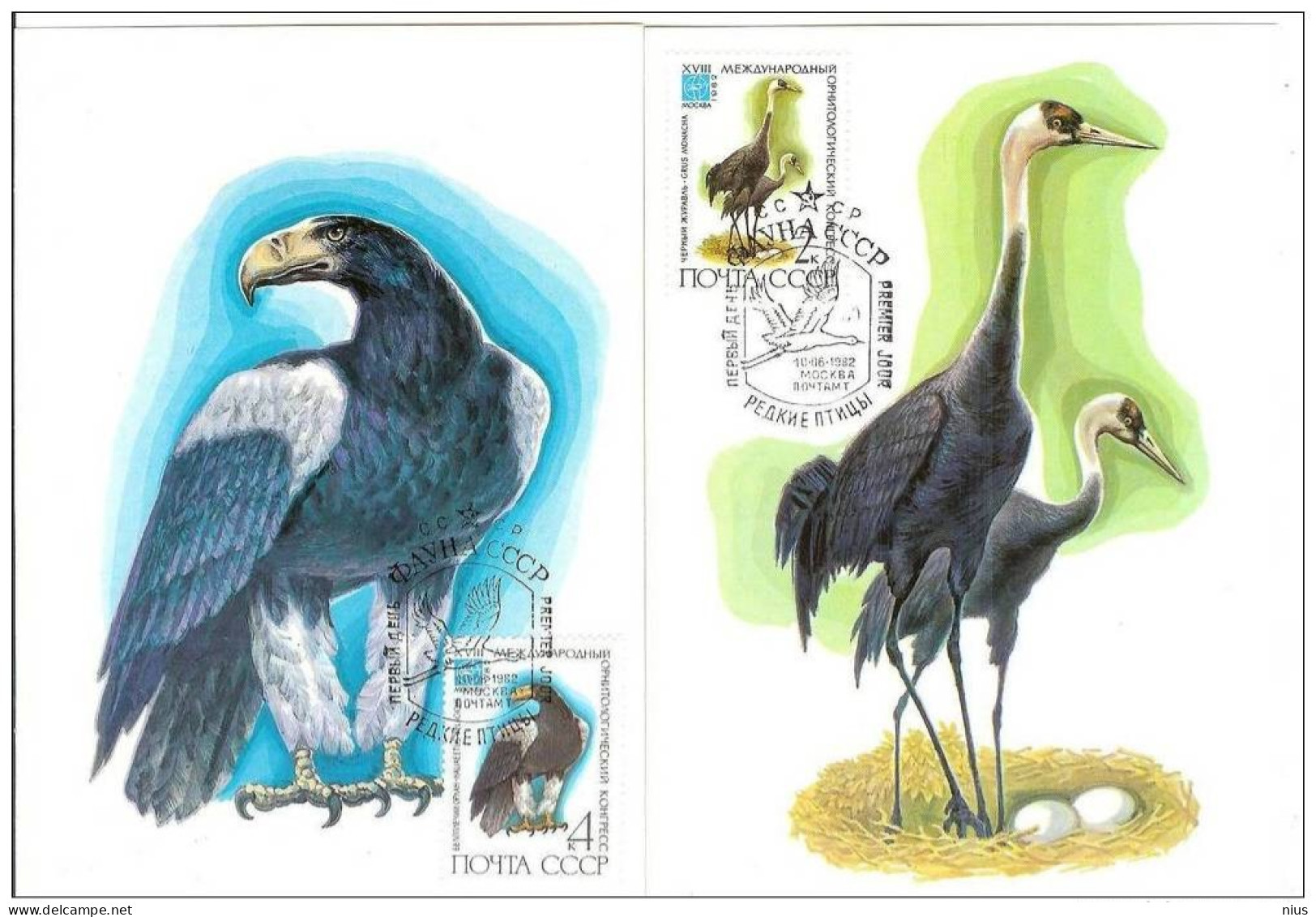 Russia USSR 1982 MC X6 Fauna Birds Bird Earle Stork Crane Maximum Cards - Tarjetas Máxima