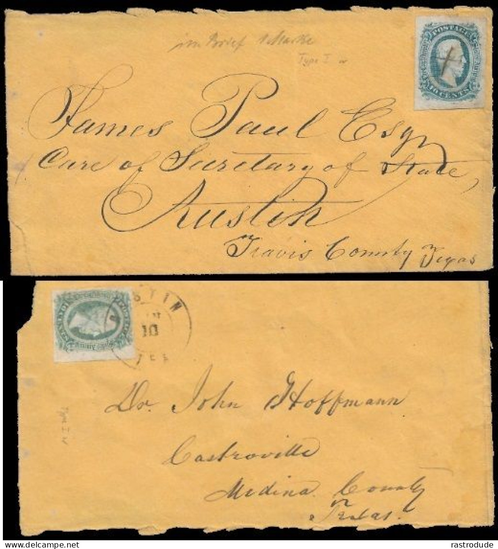 1860s US CONFEDERATE STATES TURNED COVER CASTROVILLE To AUSTIN - 1861-65 Confederate States