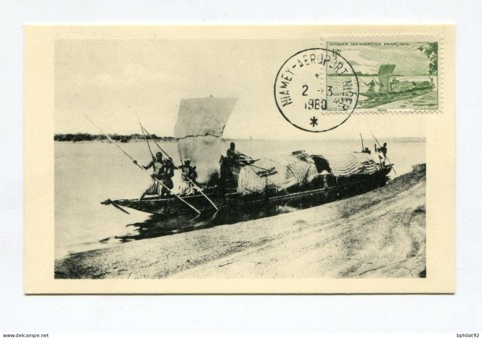 !!! AOF CARTE MAXIMUM PIROGUE CACHET DE NIAMEY DU 2/3/1960 - Lettres & Documents