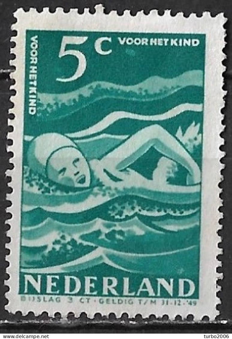 Afwijking Licht Groene Vlek Onder VOOR  In 1948 Kinderzegels 5 + 3 Ct Blauwgroen NVPH 509 - Variétés Et Curiosités