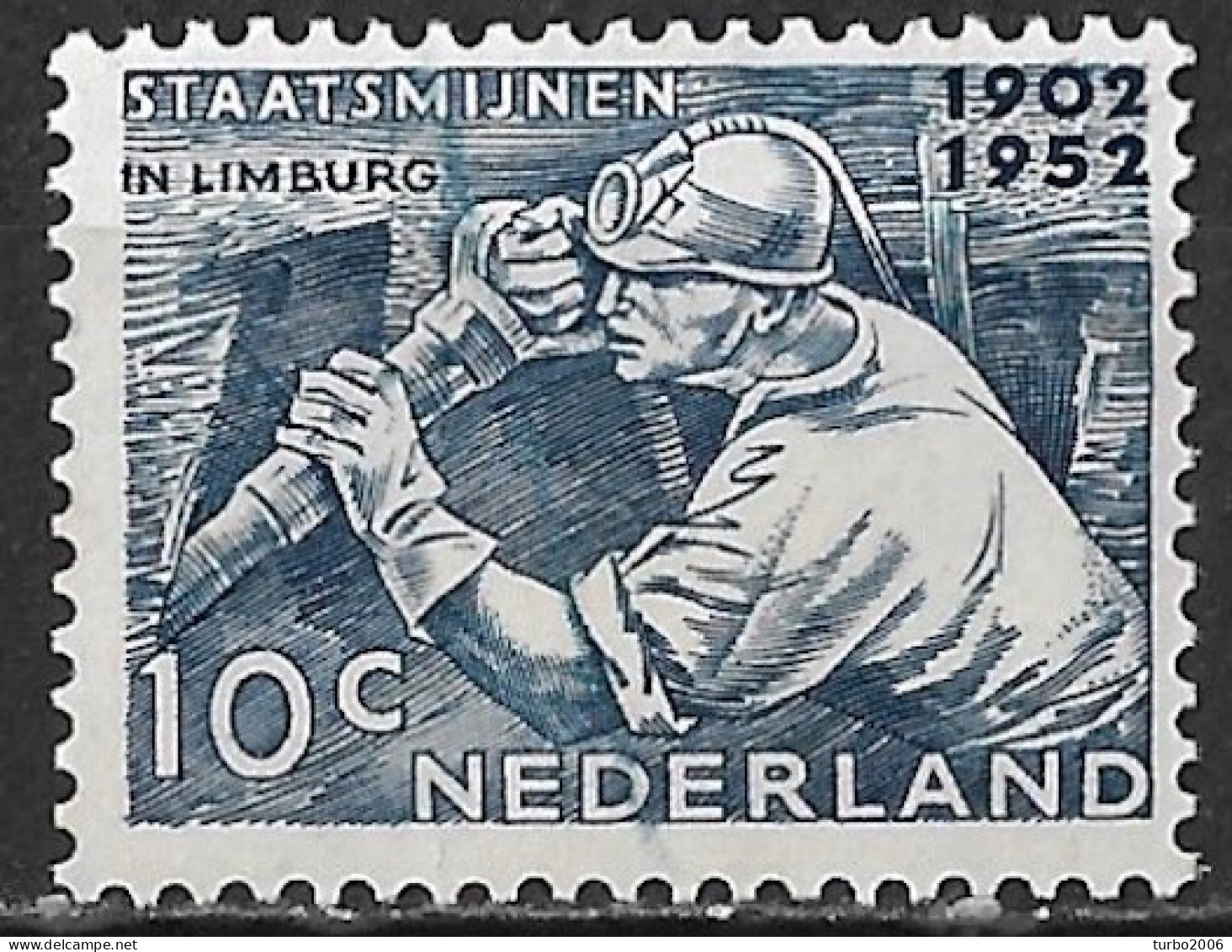 Afwijking Verticale Blauwe Veeg Door Het Zegelbeeld In 1952 50 Jaar De Staatsmijnen NVPH 582 Ongestempeld - Plaatfouten En Curiosa