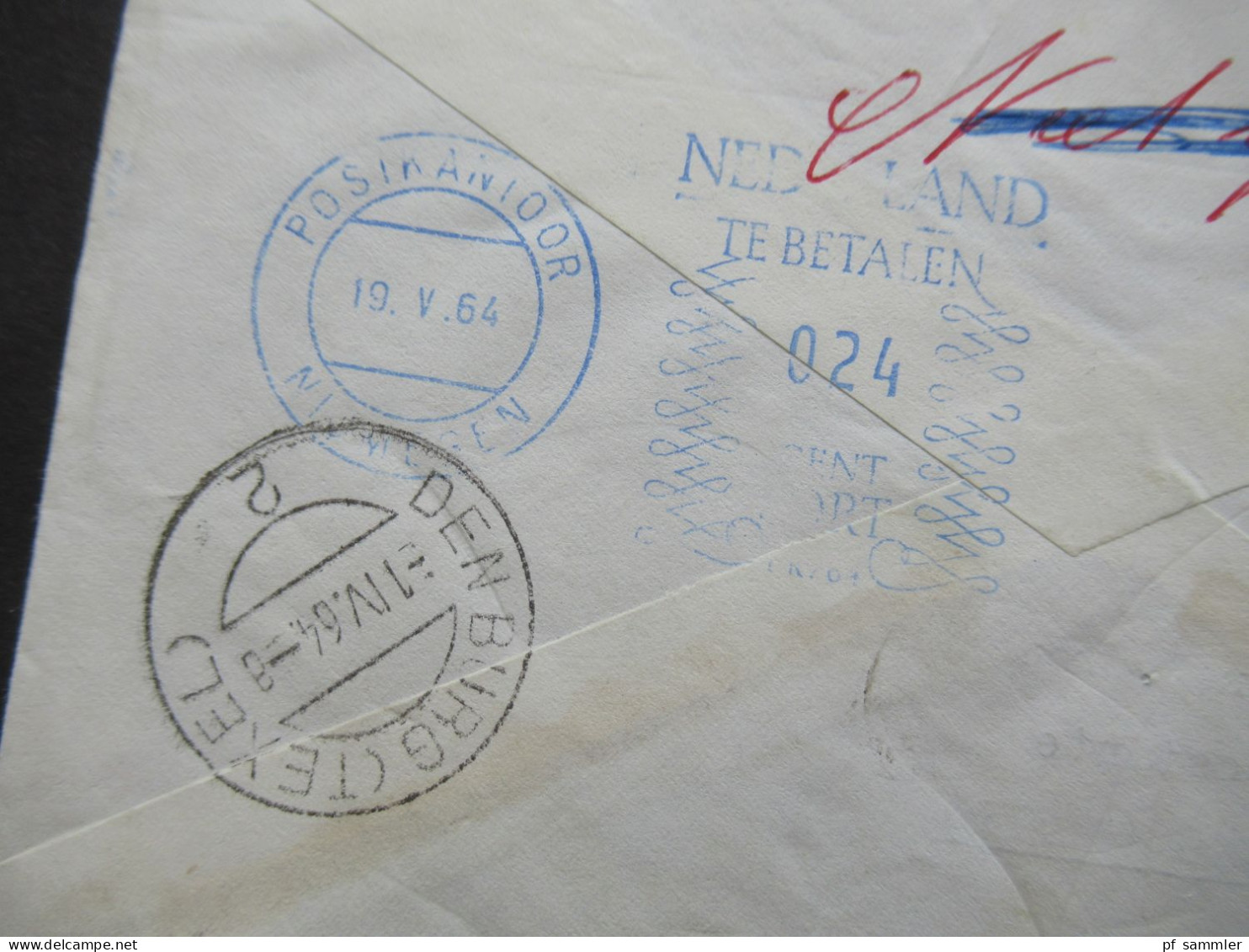 Niederlande 1964 Nijmegen - Den Burg (Texel) Poste Restante Und Violetter Stempel Niet Afgehaald / Postkantoor Nijmegen - Cartas & Documentos