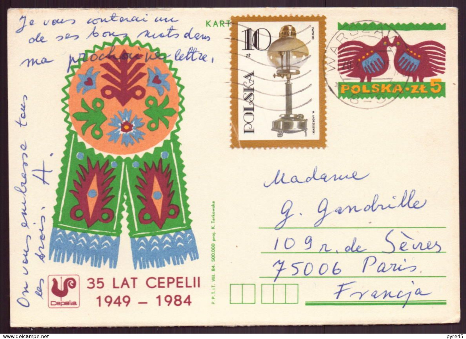 Pologne, Carte Commémorative " Journée Folklore 1949-1984 " - Frankeermachines (EMA)