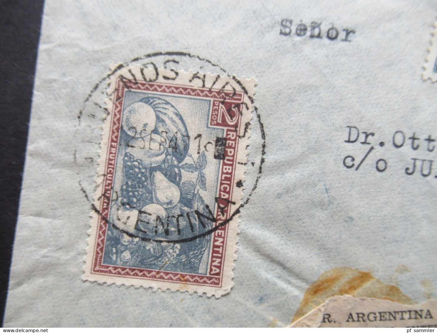 Argentinien 1947 Einschreiben Per Luftpost In Die CSSR (Prag) Umschlag U. Absender F. Deutsch Alsina 1418 Buenos Aires - Cartas & Documentos