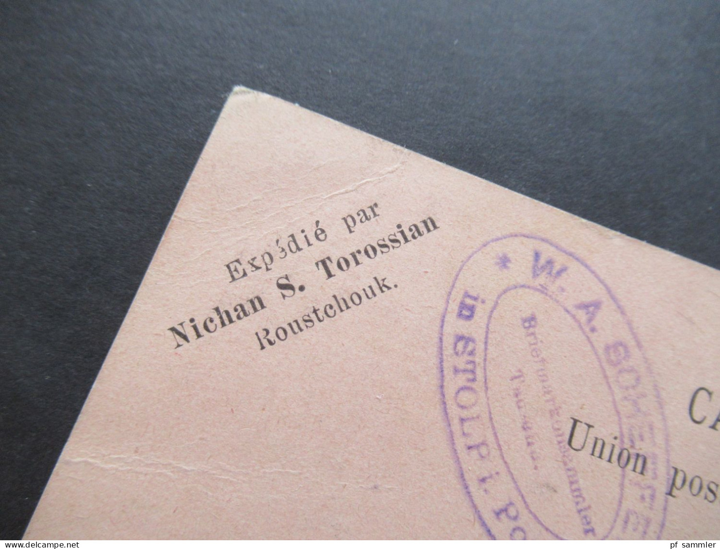 Bulgarien 1905 Firmen PK Timbres Poste Nichan S. Torossian Nach Stolp In Pommern Gesendet Mit Ank. Stempel - Covers & Documents