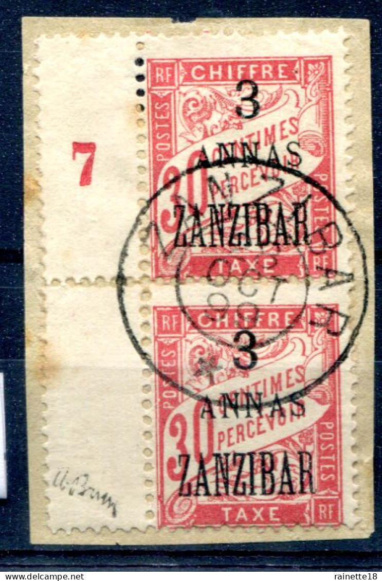 Zanzibar    Taxes N° 4 En Paire Oblitération Du 28 Octobre 1899, Signé Brun - Usati