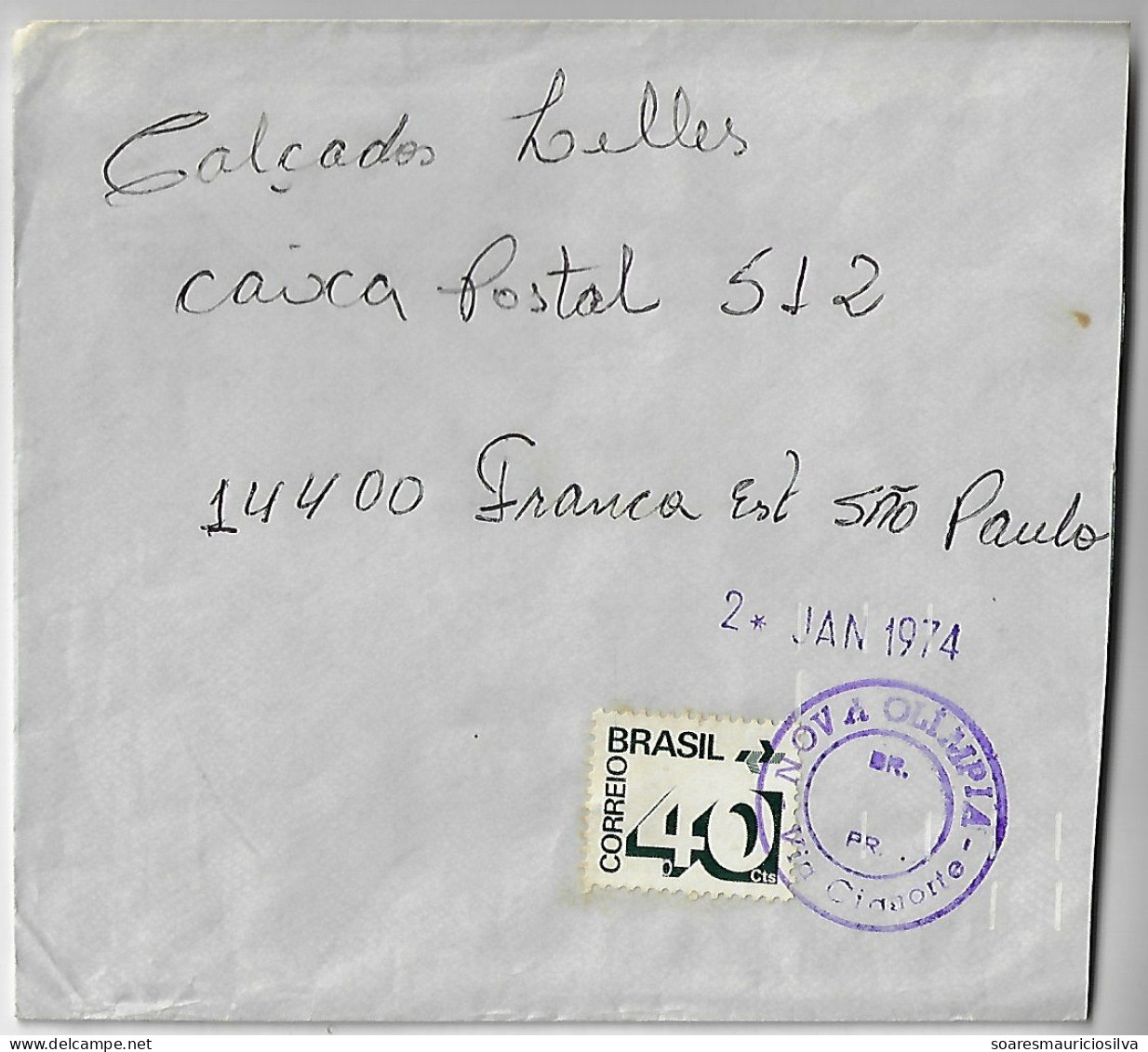 Brazil 1974 Cover Sent From Nova Olímpia To Franca Definitive Stamp 40 Cents Electronic Sorting Mark Telefunken - Covers & Documents