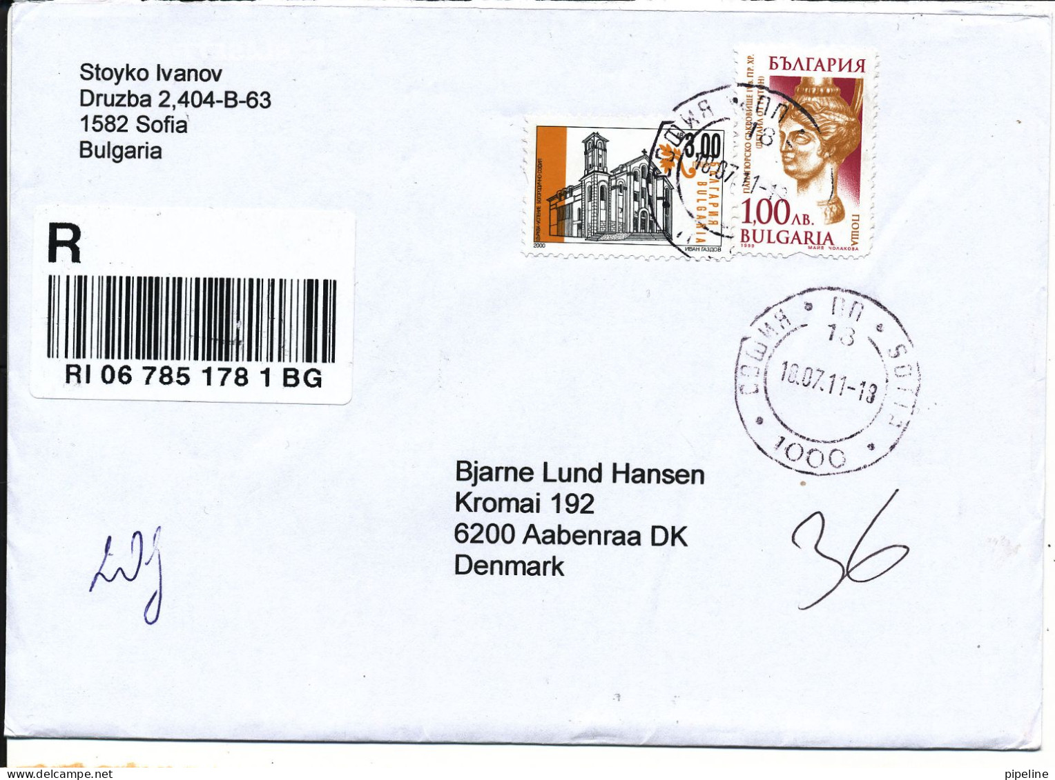 Bulgaria Registered Cover Sent To Denmark 18-7-2011 - Lettres & Documents