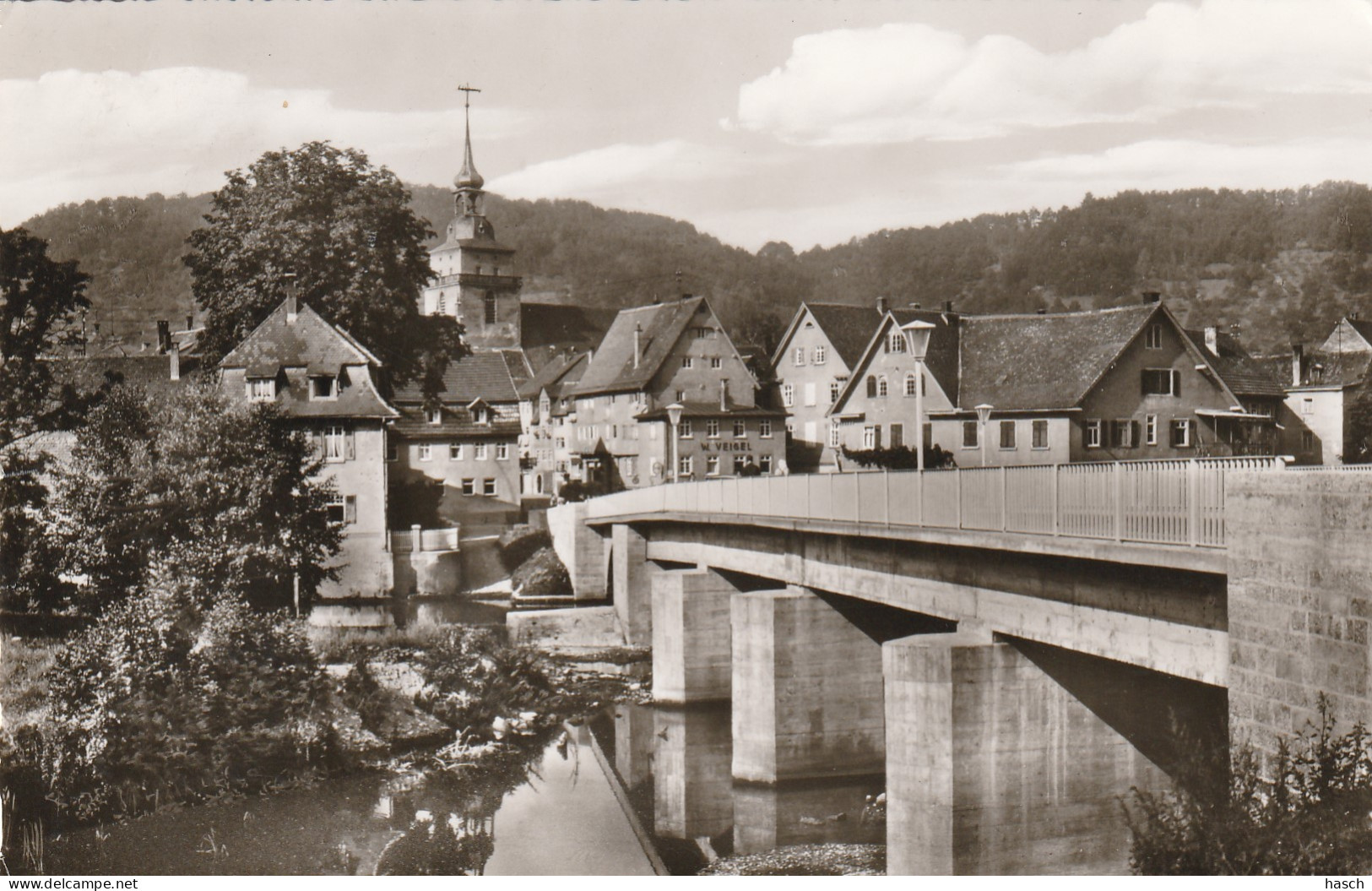 4906 159 Künzelsau Württ Neue Brücke Mit Blick Zur Stadt. (Printing Text On The Back)  - Kuenzelsau