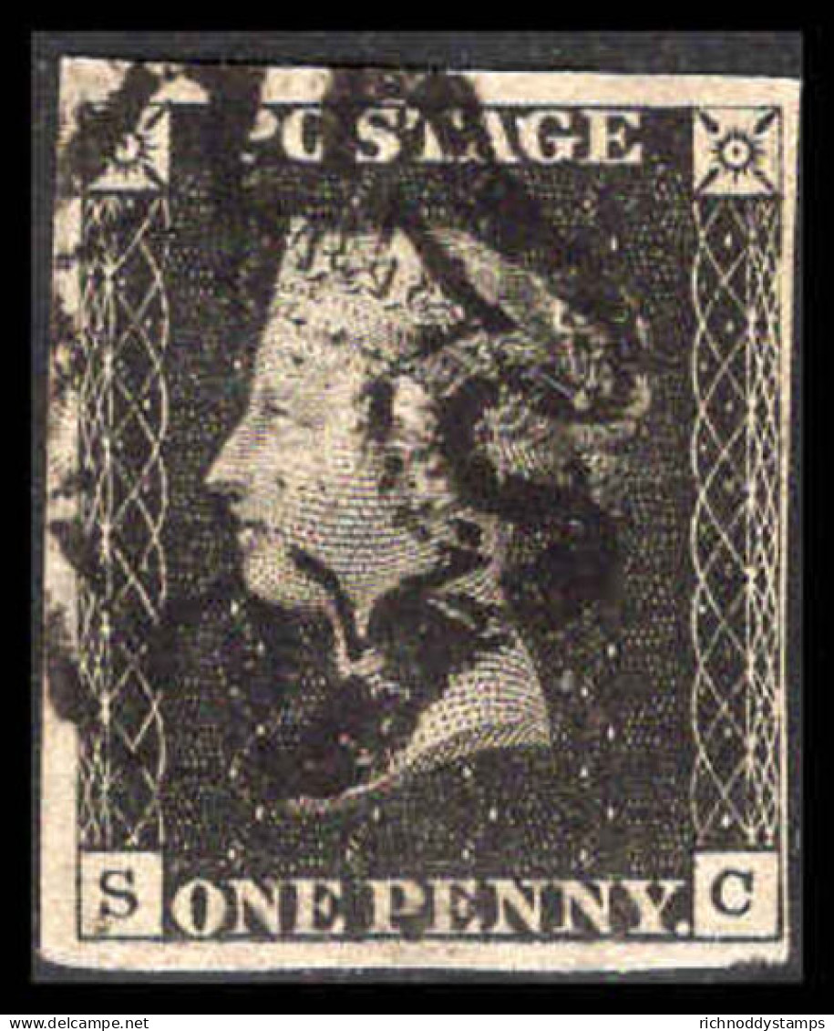 1840 1d Black Plate 8 Fine Used Four Margins Close By C Square Neatly Cancelled With Black Maltese Cross.  - Usati