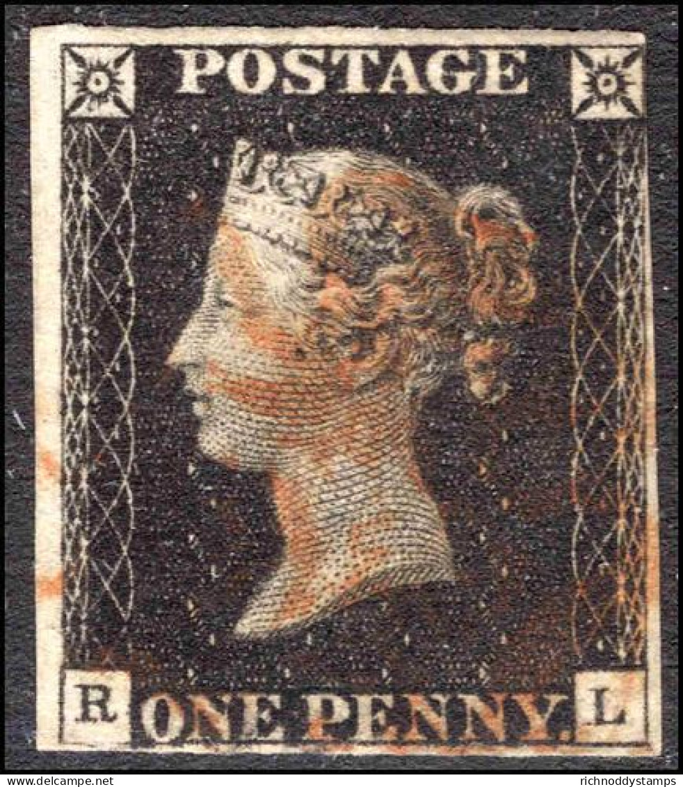 1840 1d Black R-L  Plate 5 3 Good Margins Just Touching On 4th With Red Maltese Cross. Spec AS25 - Oblitérés