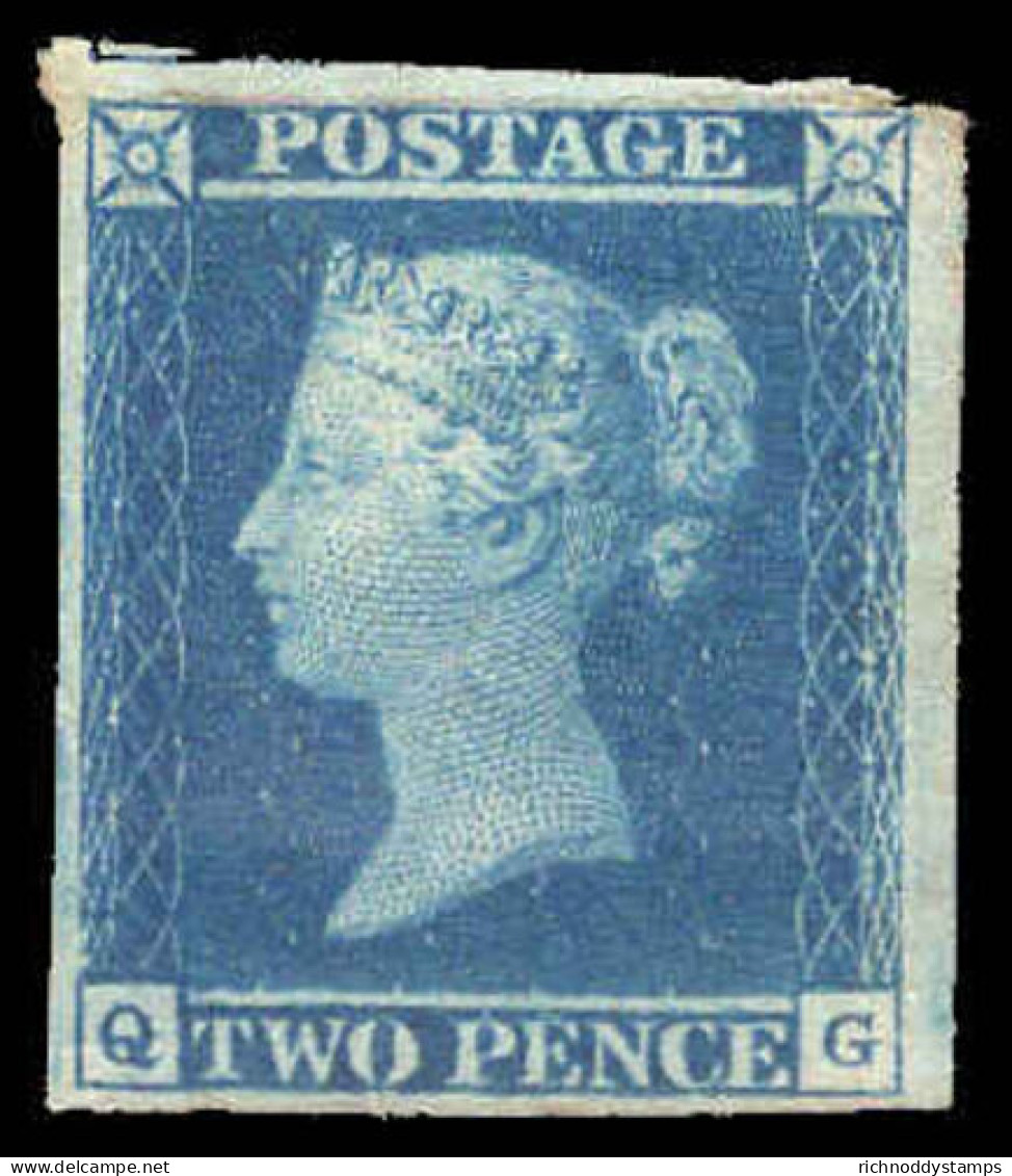 1841 2d Blue Q-G Fine Unused No Gum. 3 Margins The Top Being Skilfully Added. - Usados