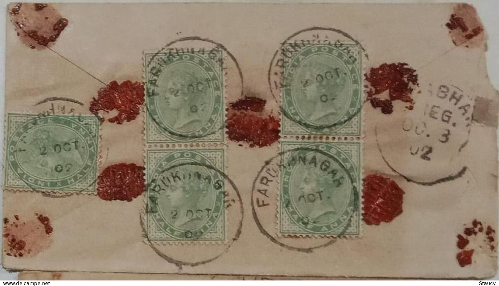 BRITISH INDIA 1902 QV 5 X 1/2a Half Anna FRANKING On 1/2a QV Stationery "JAYPORE STATE" REGISTERED COVER, NICE CANC F&B - Jaipur