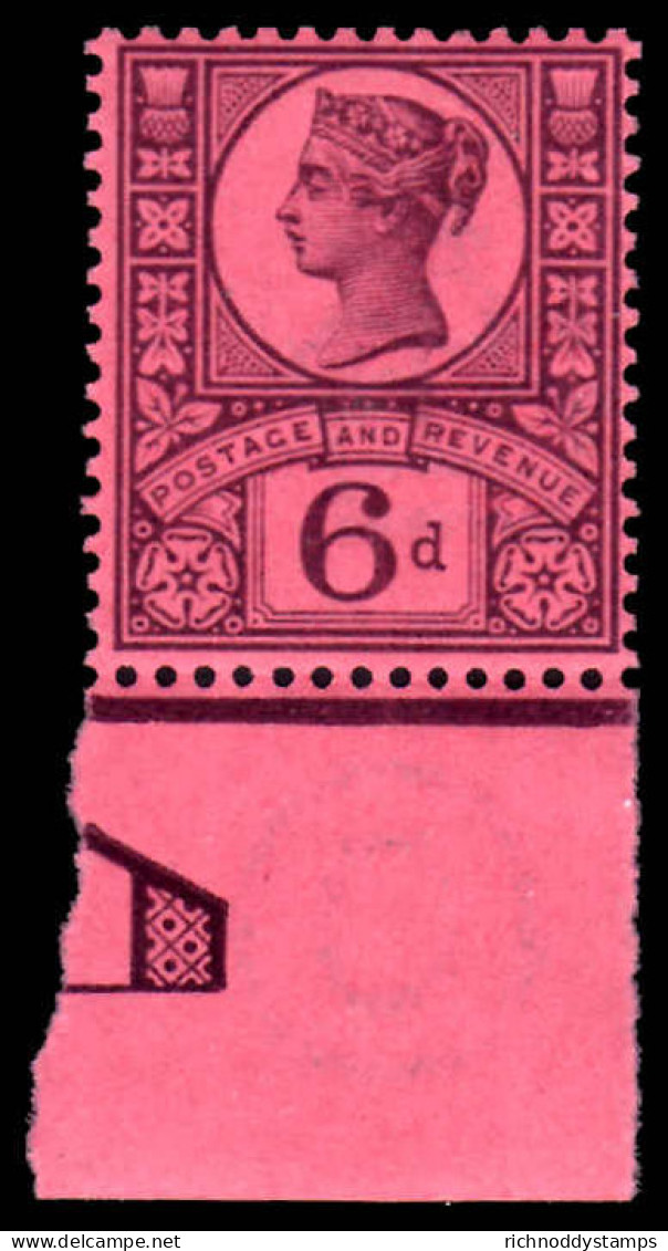 1887 6d Jubilee Deep Purple On Rose Red Stunning Unmounted Mint Marginal With Part Sheet Ornament. - Nuovi