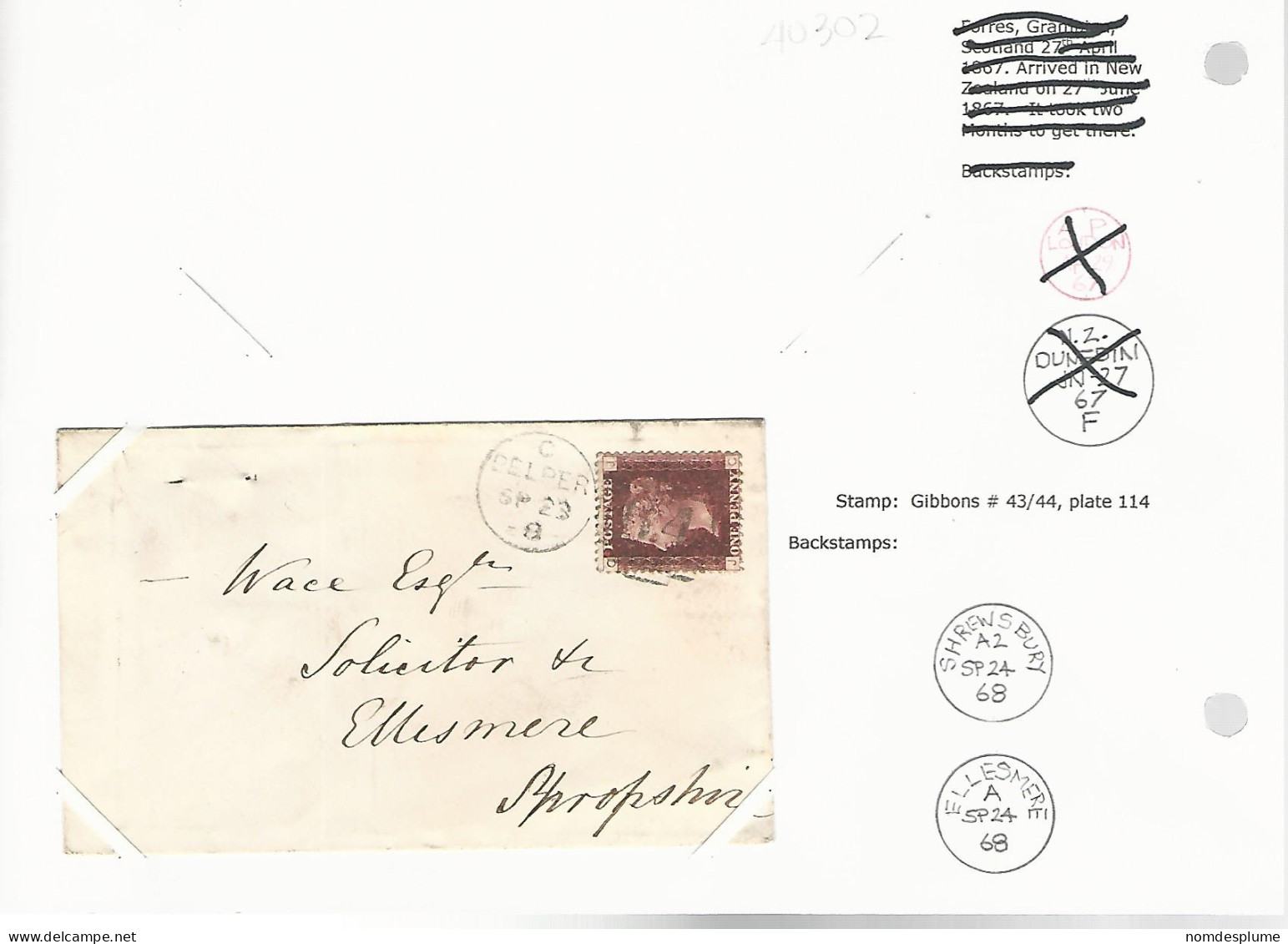 40302 ) GB UK Cover  Exhibition Page  1868 - Storia Postale