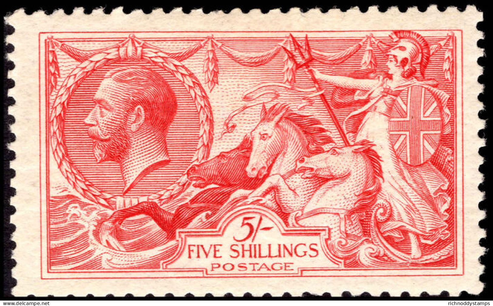 1918-19 5/- Bradbury Seahorse Fine Lightly Mounted Mint. - Unused Stamps