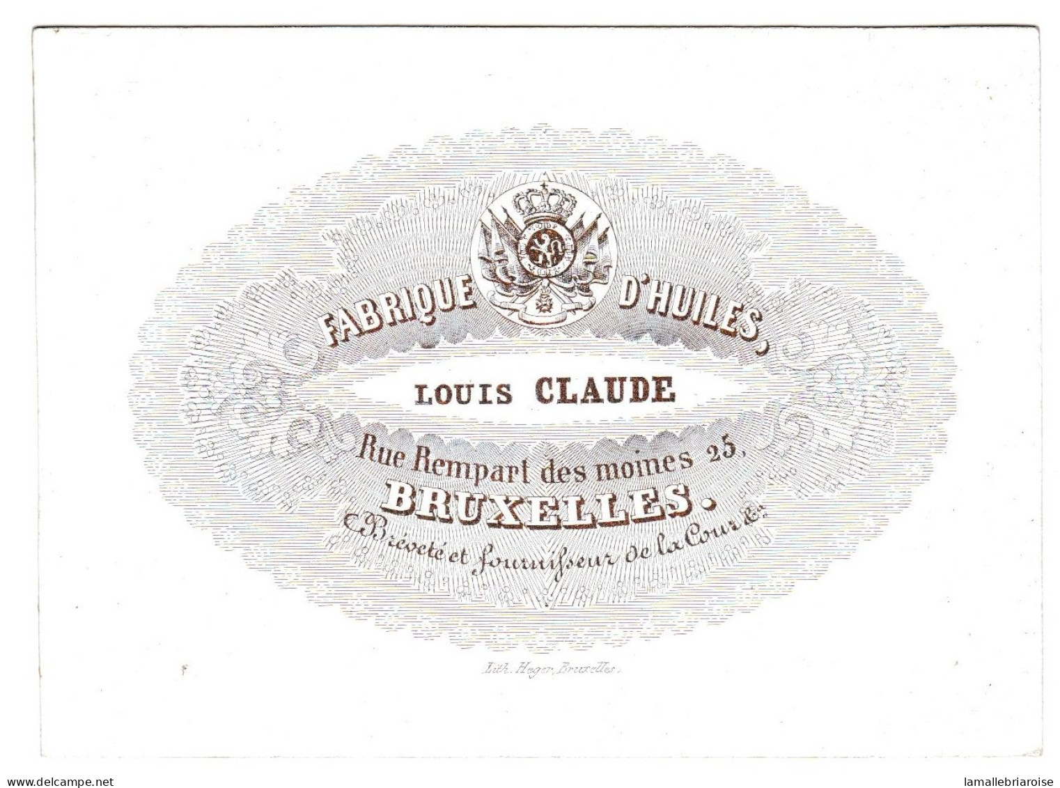 Carte Porcelaine, Porseleinkaart, Louis Claude, Fabrique D'huile, Bruxelles, Dim:107 X 77mm - Porcelaine