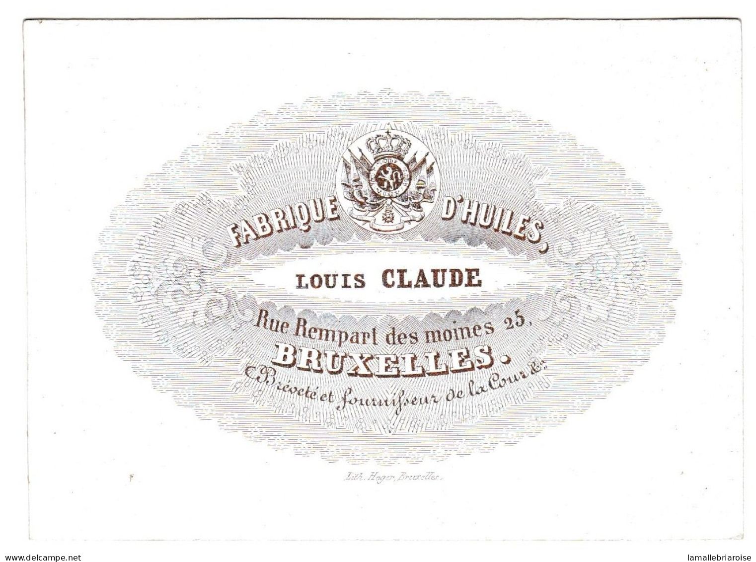 Carte Porcelaine, Porseleinkaart, Louis Claude, Fabrique D'huile, Bruxelles, Dim:107 X 77mm - Cartoline Porcellana