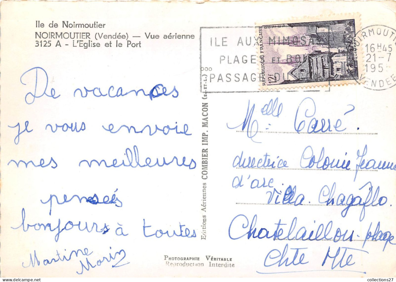 85-ILE-DE-NOIRMOUTIER- NOIRMOUTIER L'EGLISE ET LE PORT VUE AERIENNE - Ile De Noirmoutier