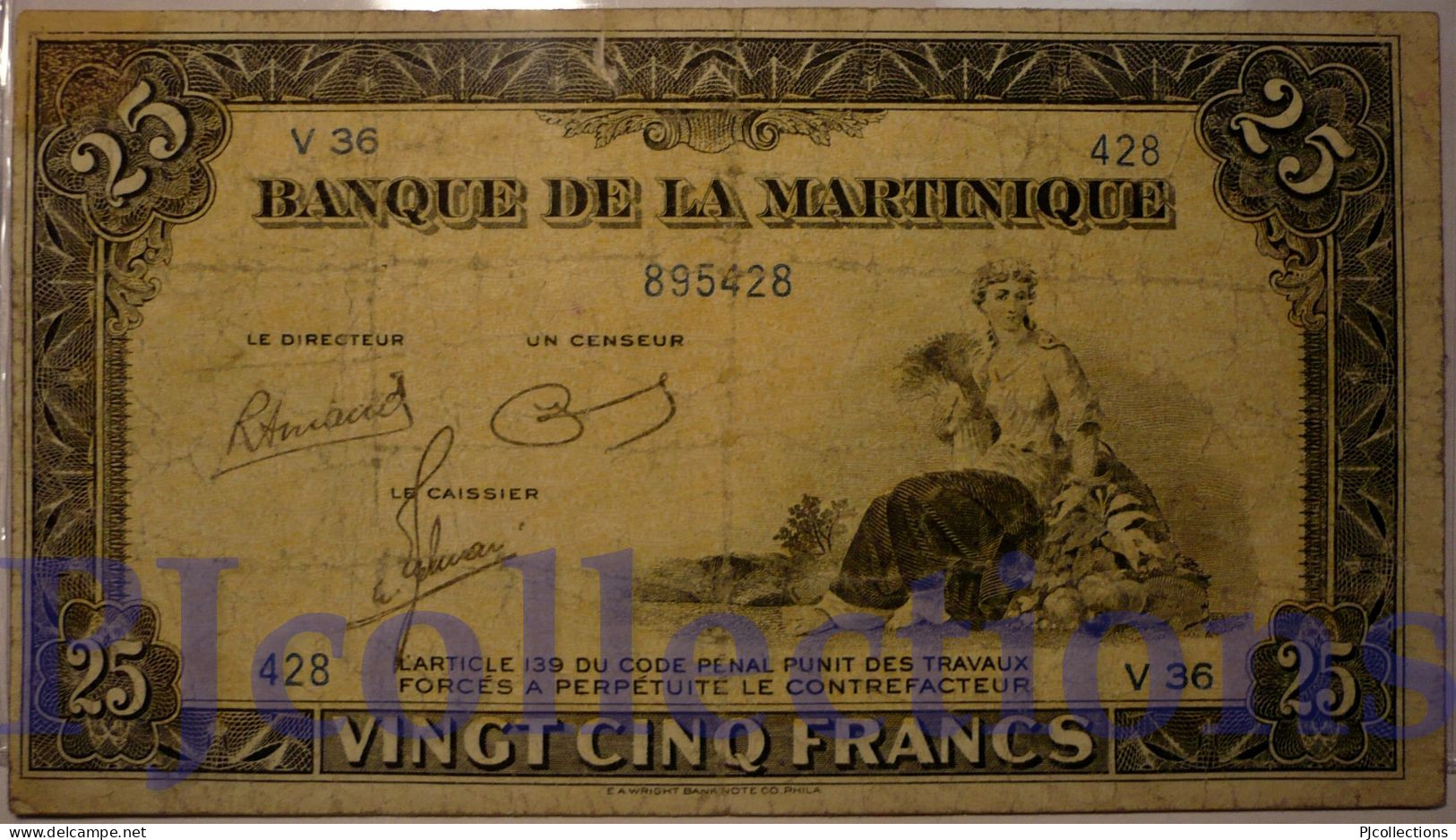 MARTINIQUE 25 FRANCS 1943/45 PICK 17 AVF - Otros – América