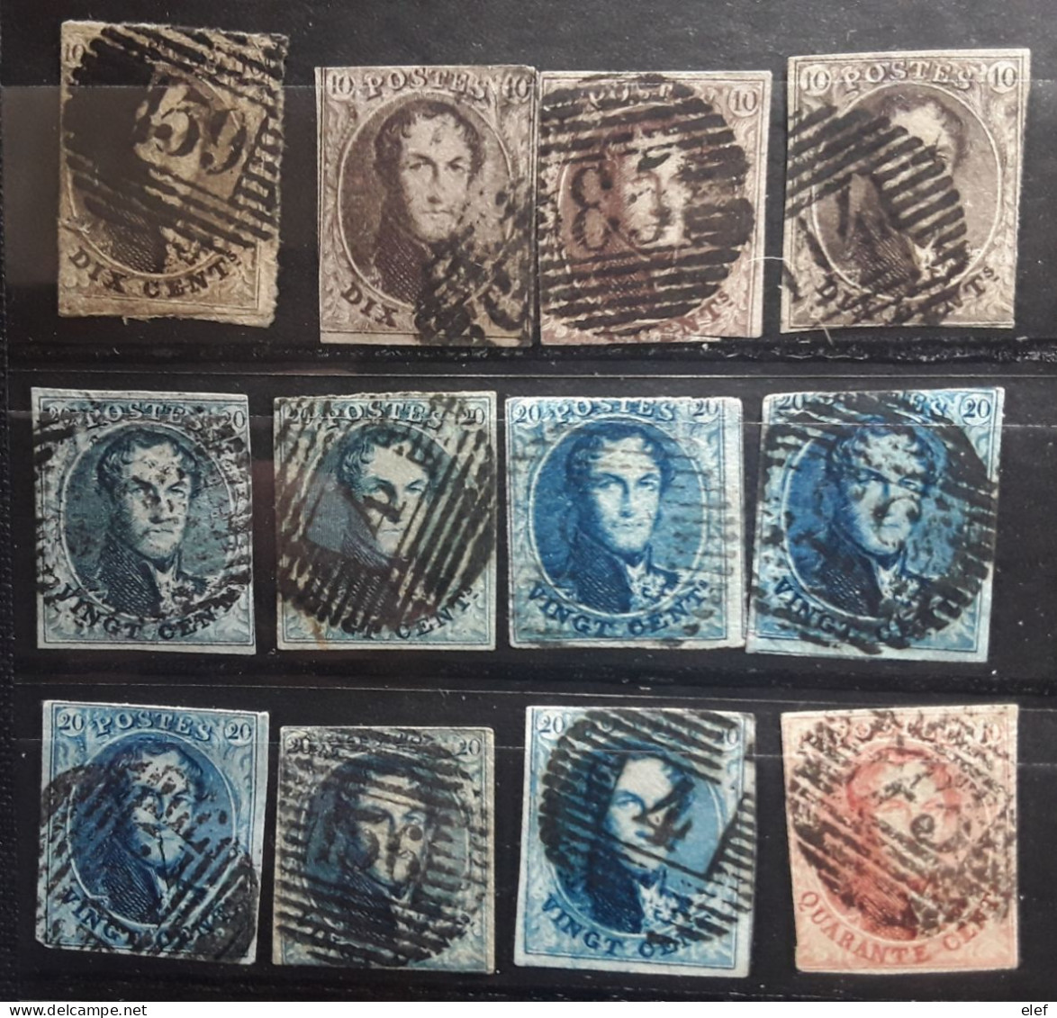 BELGIQUE , Leopold I, 1849 - 1858 , Lot De 12 Timbres Non  Denteles  Obl,  Bon Etat General A VOIR - 1849-1865 Médaillons (Autres)