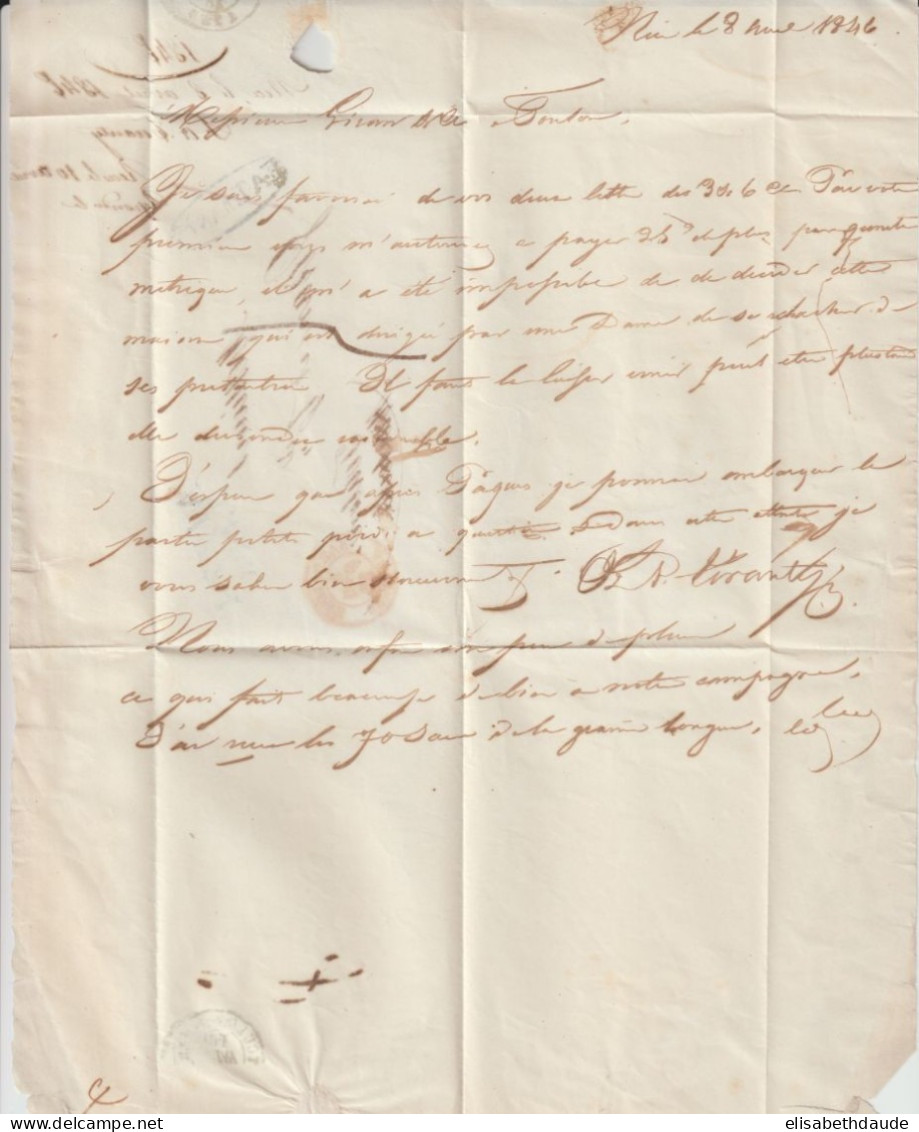 1846 - LETTRE De NICE Avec MARQUE ENTREE SARDAIGNE Par ANTIBES => TOULON - Entry Postmarks