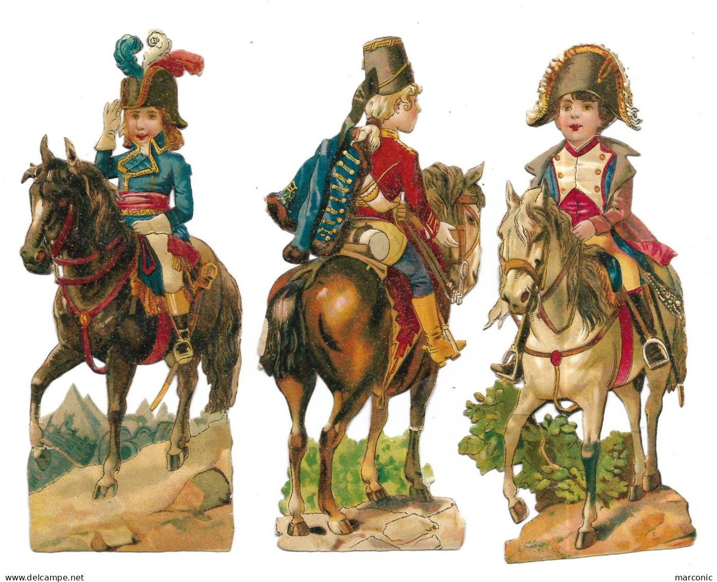 Lot 3 Découpis MILITARIA - 3 Enfants Soldats Montés Sur Cheval - Children