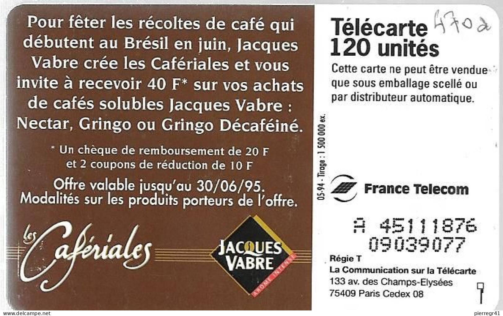 CARTE-PUBLIC-120 U-5/94-SO3-F 470a-CAFERIALES J VABRE-DN° 8N°Centré Sur 2e Ligne-Série A 45111876-Utilisé-TBE - Fehldrucke