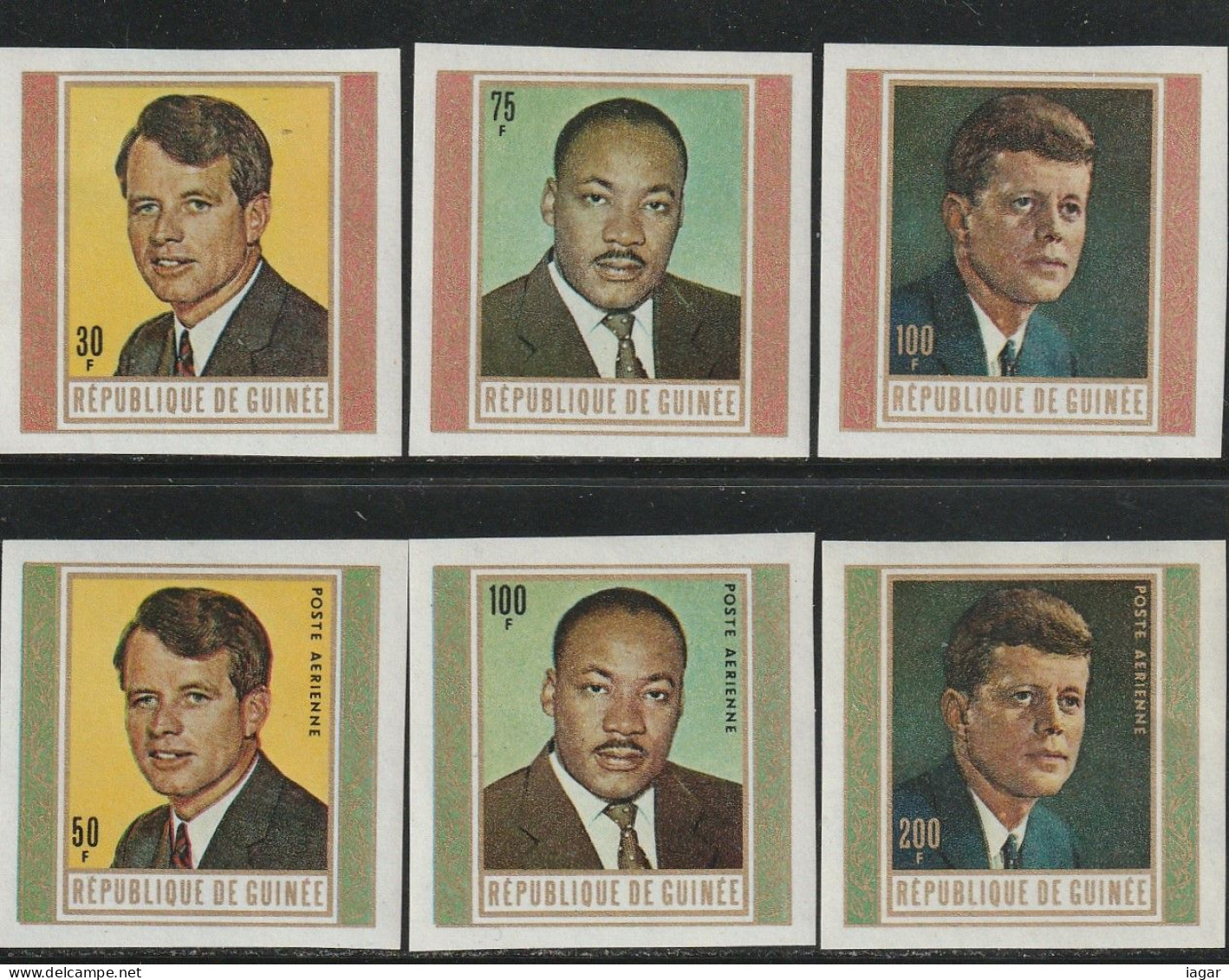 THEMATIC  FAMOUS PEOPLE: MARTIN LUTHER KING, JOHN AND ROBERT KENNEDY  (IMPERFORATED) - GUINEE - Martin Luther King