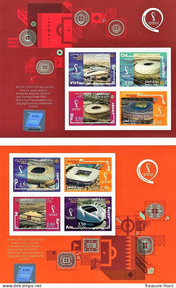 Hologram Holograms - Stadiums / Venues Of Qatar 2022 FIFA World Cup Soccer / Football - Set Of 2 Stamp Sheets - Hologramme