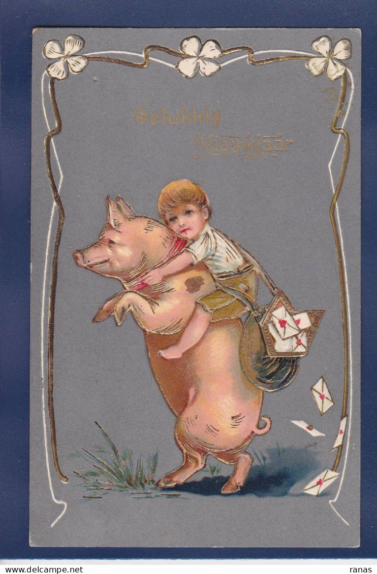 CPA Cochon Pig Position Humaine Circulé Gaufrée Embossed - Cochons