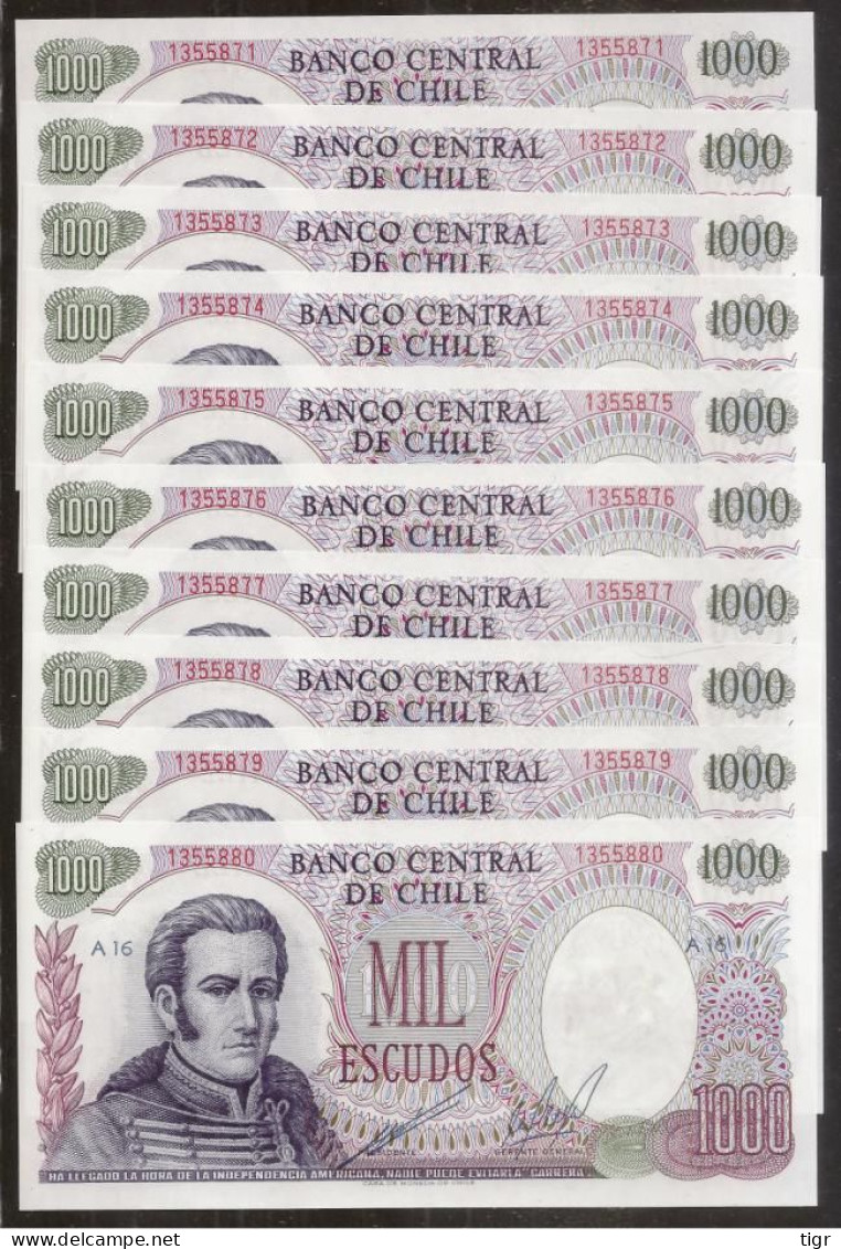 CHILE. 10 Consecutive 1000 Escudos (1967-76). Pick 146. UNC. - Chili