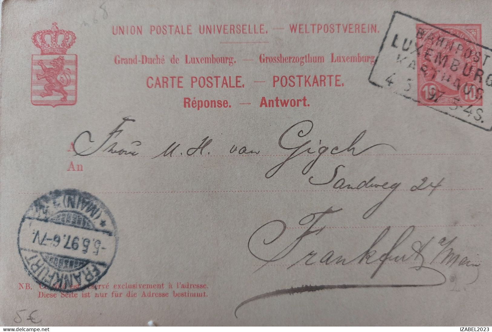 CP Luxembourg 1897. Dbl Marque BAHNPOST LUXEMBURG KARTHAUS. V.munchen - 1895 Adolphe De Profil