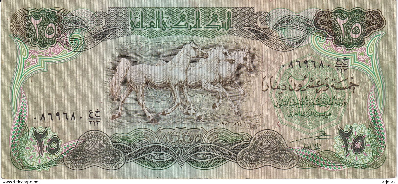 BILLETE DE IRAQ DE 25 DINARS DEL AÑO 1982 (BANK NOTE) CABALLO-HORSE - Iraq