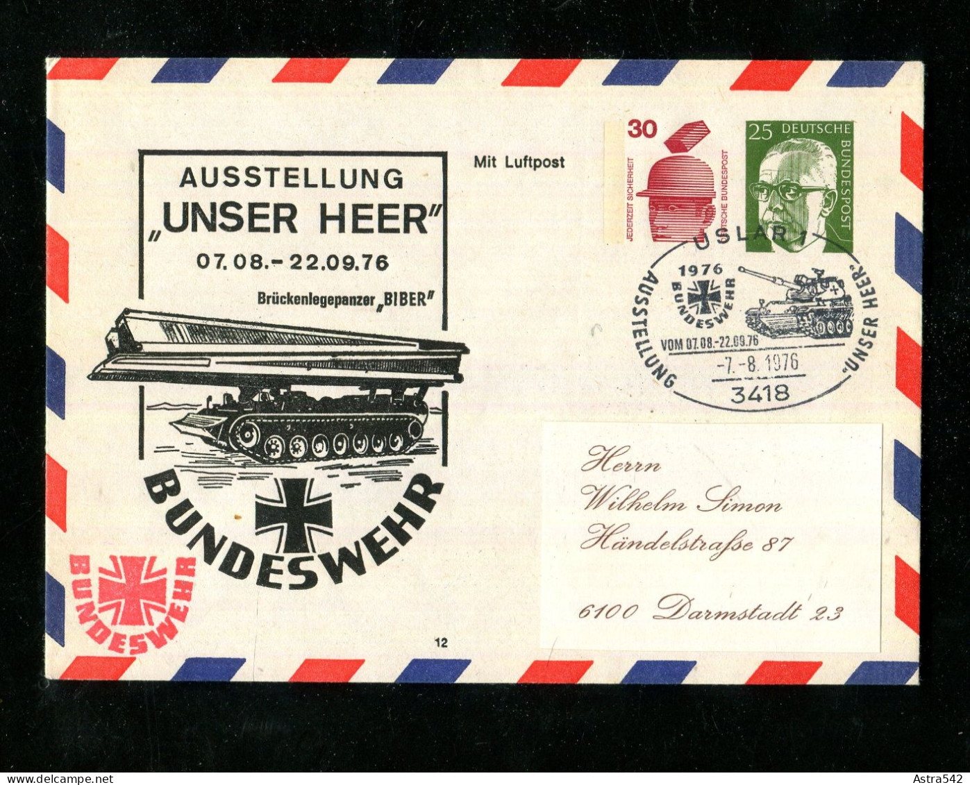 "BUNDESREPUBLIK DEUTSCHLAND" 1976, Privatganzsachenumschlag "BUNDESWEHR, Unser Heer" SSt. "Uslar" (16579) - Enveloppes Privées - Oblitérées