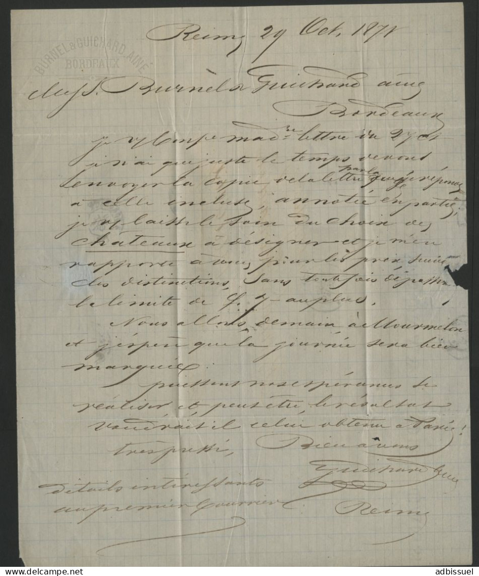 AFFRANCHISSEMENT Avec 2 Timbres De Même Couleur N° 28B + 59 De REIMS En 1871 Voir Description - 1849-1876: Classic Period