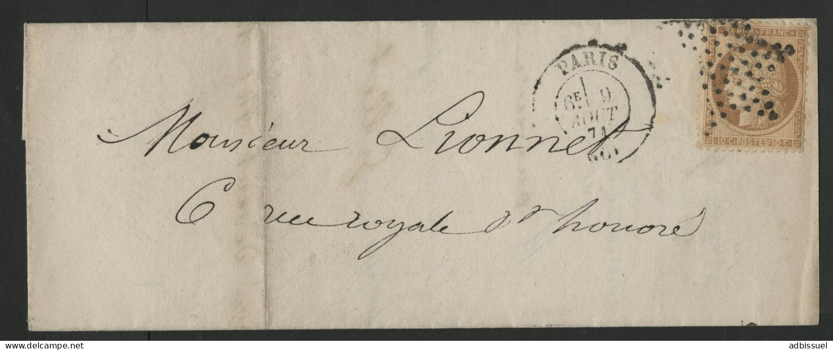 N° 36 Obl. Etoile De PARIS Cote 200 € Sur Lettre Datée Du 9 Août 1871. - 1849-1876: Classic Period